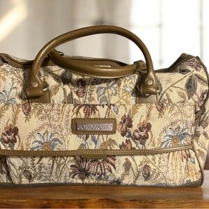 Jordache Floral Tapestry Bag with Brown Accents